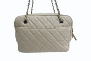 CHANEL シャネル マトラッセ ココマーク チェーントートバック 20番台 キャビアスキン ベージュ シルバー金具 美品 中古 4b001713