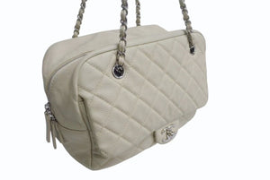 CHANEL シャネル マトラッセ ココマーク チェーントートバック 20番台 キャビアスキン ベージュ シルバー金具 美品 中古 4b001713