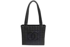 CHANEL シャネル マトラッセ チョコバー トートバッグ ハンドバッグ ココマーク 7番台 ラムスキン ブラック ゴールド金具 美品 中古 4b001719