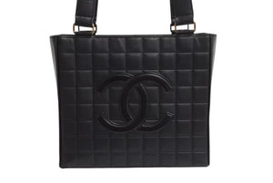 CHANEL シャネル マトラッセ チョコバー トートバッグ ハンドバッグ ココマーク 7番台 ラムスキン ブラック ゴールド金具 美品 中古 4b001719