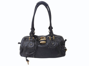 Chloe クロエ パディントンハンドバッグ レザー スタッズ ブラック パドロックカデナ ゴールド金具 美品 中古 4b001723