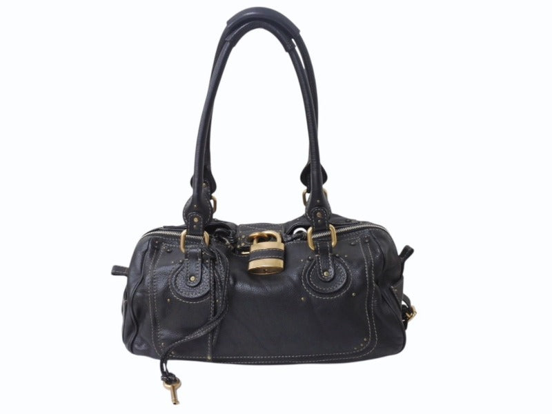 Chloe クロエ パディントンハンドバッグ レザー スタッズ ブラック パドロックカデナ ゴールド金具 美品 中古 4b001723