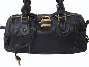 Chloe クロエ パディントンハンドバッグ レザー スタッズ ブラック パドロックカデナ ゴールド金具 美品 中古 4b001723