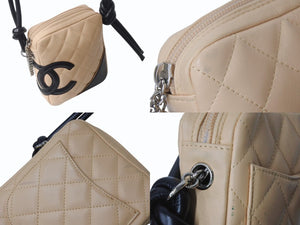CHANEL シャネル カンボンライン ショルダーバッグ 9番台 ラムスキン ベージュ ブラック シルバー金具 美品 中古 4b001724