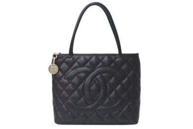 新品同様 CHANEL シャネル 復刻トートバッグ ハンドバッグ 9番台 キャビアスキン ブラック ココマーク ロゴ 鞄 シルバー金具 中古 4b001726