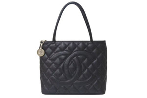 新品同様 CHANEL シャネル 復刻トートバッグ ハンドバッグ 9番台 キャビアスキン ブラック ココマーク ロゴ 鞄 シルバー金具 中古 4b001726