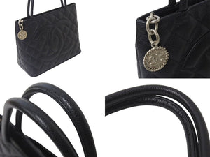 新品同様 CHANEL シャネル 復刻トートバッグ ハンドバッグ 9番台 キャビアスキン ブラック ココマーク ロゴ 鞄 シルバー金具 中古 4b001726