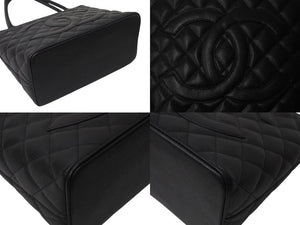 新品同様 CHANEL シャネル 復刻トートバッグ ハンドバッグ 9番台 キャビアスキン ブラック ココマーク ロゴ 鞄 シルバー金具 中古 4b001726