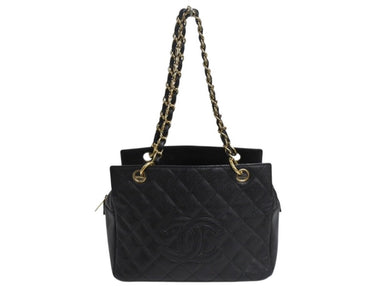 CHANEL シャネル ココマーク チェーン ハンドバッグ 7番台 ブラック キャビアスキン ワンショルダー ロゴ 鞄 ゴールド金具 美品 中古 4b001729