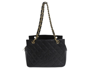 CHANEL シャネル ココマーク チェーン ハンドバッグ 7番台 ブラック キャビアスキン ワンショルダー ロゴ 鞄 ゴールド金具 美品 中古 4b001729