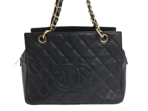 CHANEL シャネル ココマーク チェーン ハンドバッグ 7番台 ブラック キャビアスキン ワンショルダー ロゴ 鞄 ゴールド金具 美品 中古 4b001729