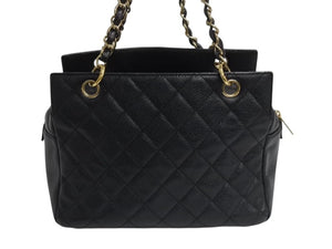CHANEL シャネル ココマーク チェーン ハンドバッグ 7番台 ブラック キャビアスキン ワンショルダー ロゴ 鞄 ゴールド金具 美品 中古 4b001729