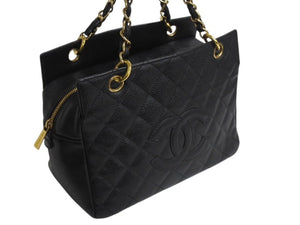 CHANEL シャネル ココマーク チェーン ハンドバッグ 7番台 ブラック キャビアスキン ワンショルダー ロゴ 鞄 ゴールド金具 美品 中古 4b001729