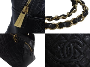 CHANEL シャネル ココマーク チェーン ハンドバッグ 7番台 ブラック キャビアスキン ワンショルダー ロゴ 鞄 ゴールド金具 美品 中古 4b001729