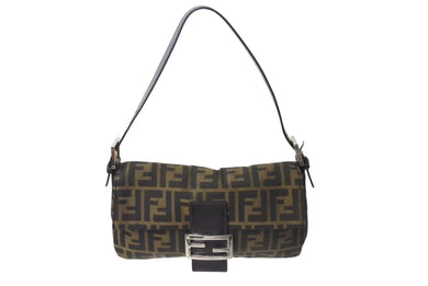 FENDI フェンディ マンマバケット ワンショルダーバッグ 26424 ズッカ柄 ブラウン キャンバス レザー シルバー金具 美品 中古 4b001730