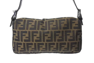 FENDI フェンディ マンマバケット ワンショルダーバッグ 26424 ズッカ柄 ブラウン キャンバス レザー シルバー金具 美品 中古 4b001730