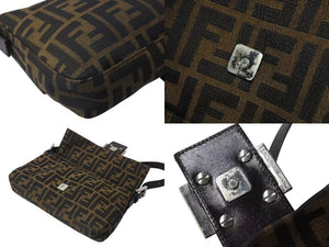 FENDI フェンディ マンマバケット ワンショルダーバッグ 26424 ズッカ柄 ブラウン キャンバス レザー シルバー金具 美品 中古 4b001730
