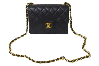 極美品 CHANEL シャネル ミニマトラッセ18 チェーンショルダーバッグ ラムスキン ブラック 1番台 中古 4b001734