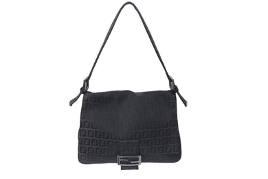 FENDI フェンディ ズッキーノ マンマバケット キャンバス ワンショルダーバッグ ブラック シルバー金具 8BR001 美品 中古 4b001745