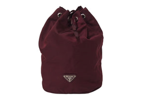 極美品 PRADA プラダ 巾着ポーチ トライアングルロゴ バッグ注目入れ ナイロン ワインレッド シルバー金具 中古 4b001749 