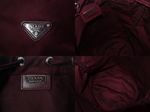 極美品 PRADA プラダ 巾着ポーチ トライアングルロゴ バッグ注目入れ ナイロン ワインレッド シルバー金具 中古 4b001749 