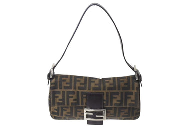 FENDI フェンディ マンマバケット ワンショルダーバッグ 26424 ズッカ柄 ブラウン キャンバス レザー シルバー金具 美品 中古 4b001754