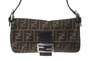 FENDI フェンディ マンマバケット ワンショルダーバッグ 26424 ズッカ柄 ブラウン キャンバス レザー シルバー金具 美品 中古 4b001754