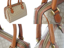 Load image into Gallery viewer, CELINE セリーヌ ハンドバッグ マイクロミニ ボストンバック M11 マカダム柄 ベージュ ブラウン ゴールド金具 PVC レザー 美品 中古 4b001767