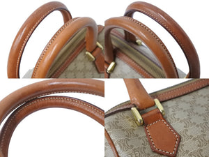 CELINE セリーヌ ハンドバッグ マイクロミニ ボストンバック M11 マカダム柄 ベージュ ブラウン ゴールド金具 PVC レザー 美品 中古 4b001767