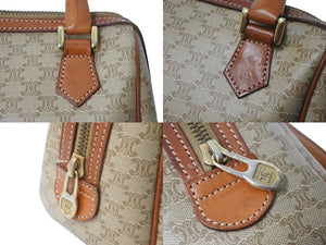 CELINE セリーヌ ハンドバッグ マイクロミニ ボストンバック M11 マカダム柄 ベージュ ブラウン ゴールド金具 PVC レザー 美品 中古 4b001767