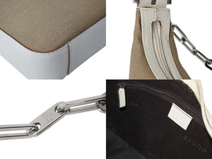 極美品 GUCCI グッチ チェーンショルダーバッグ 001 3873 3754 キャンバス レザー ベージュ ホワイト 中古 4b001770