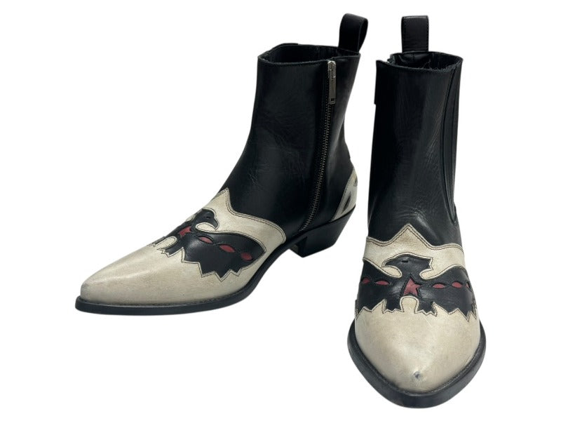 GOLDEN GOOSE ゴールデングース Sunset Flowers アンクルブーツ ウエスタン 本革 ホワイト ブラック サイズ 42 良品 中古 4b001787