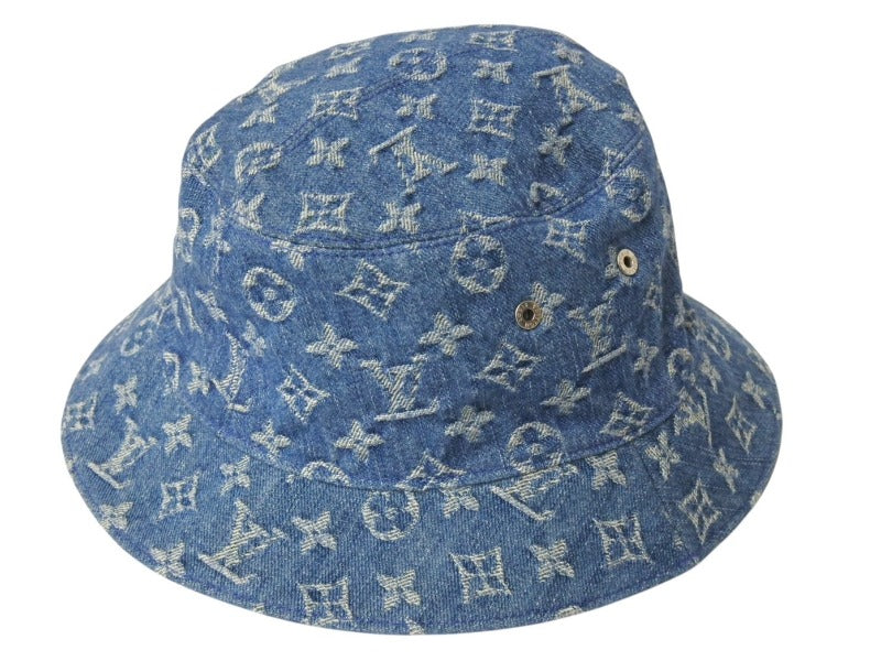LOUIS VUITTON ルイヴィトン バケットハット・モノグラム エッセンシャル M78772 ブルー モノグラムキャンバス 美品 中古 4b001792