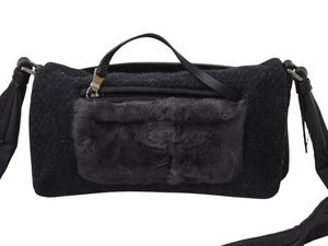 PRADA プラダ ショルダーバッグ ハンドバッグ 2way アントラチーテシェットランド 99AW B9475 ウール ファー シルバー金具 美品 中古 4B001800