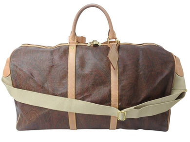 ETRO エトロ ボストンバッグ ショルダーバッグ 2WAY 1008490 ペイズリー柄 総柄 ブラウン レザー ゴールド金具 美品 中古 4b001801