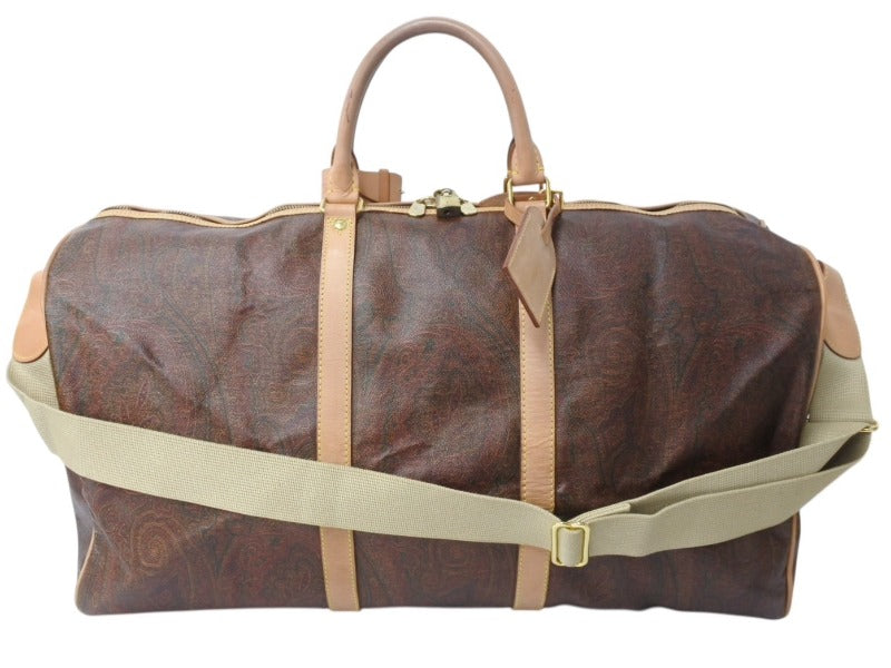 ETRO エトロ ボストンバッグ ショルダーバッグ 2WAY 1008490 ペイズリー柄 総柄 ブラウン レザー ゴールド金具 美品 中古 4b001801