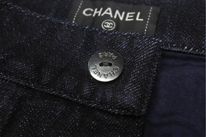 極美品 CHANEL シャネル デニムパンツ ジーンズ 7部丈 P51773V38776 コットン インディゴ ネイビー金具 サイズ36 中古 4b001818