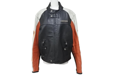 極美品 HARLEY-DAVIDSON ハーレーダビットソン ライダースジャケット ブラック グレー ブラウン レザー M メンズ 中古 4b001837