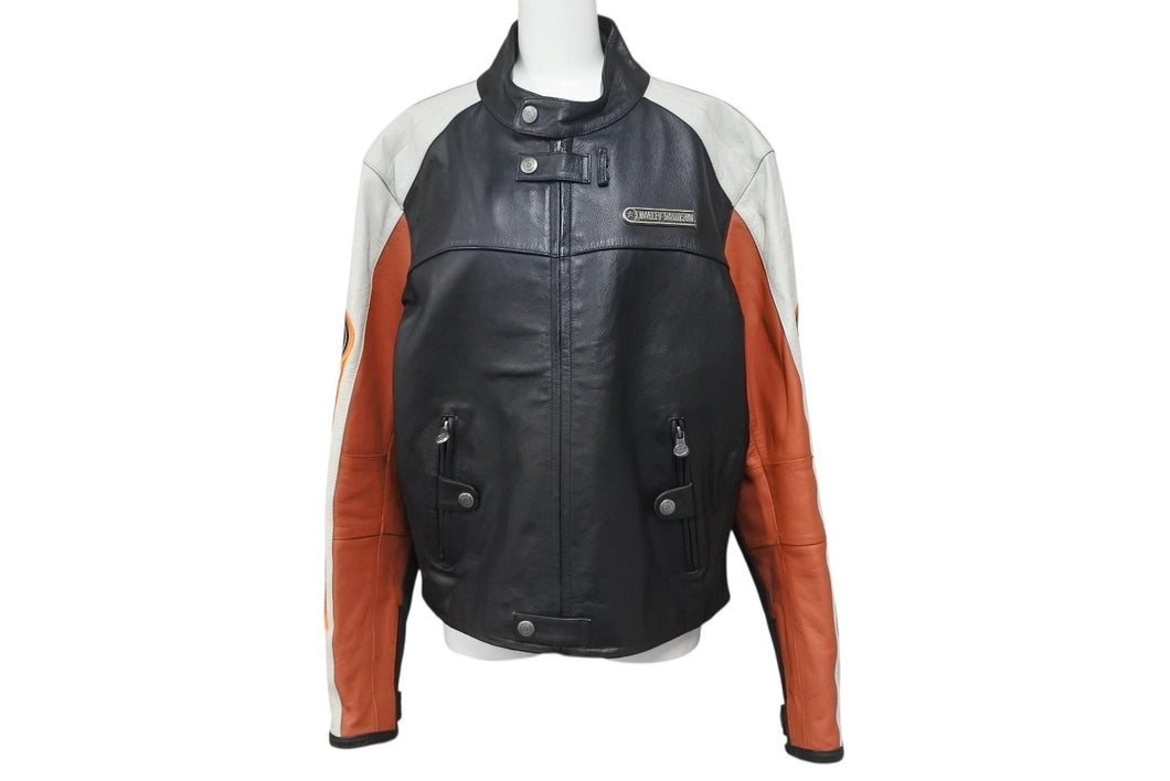 極美品 HARLEY-DAVIDSON ハーレーダビットソン ライダースジャケット ブラック グレー ブラウン レザー M メンズ 中古 4b001837
