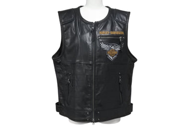 HARLEY DAVIDSON ハーレーダビッドソン 115周年記念品 レザーベスト 98001-18ac カウレザー 刺繍 ブラック サイズ L 美品 中古 4b001838