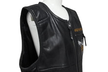 画像をギャラリービューアに読み込む, HARLEY DAVIDSON ハーレーダビッドソン 115周年記念品 レザーベスト 98001-18ac カウレザー 刺繍 ブラック サイズ L 美品 中古 4b001838