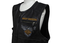 画像をギャラリービューアに読み込む, HARLEY DAVIDSON ハーレーダビッドソン 115周年記念品 レザーベスト 98001-18ac カウレザー 刺繍 ブラック サイズ L 美品 中古 4b001838