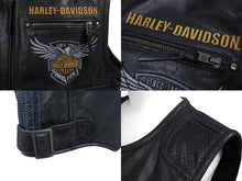 画像をギャラリービューアに読み込む, HARLEY DAVIDSON ハーレーダビッドソン 115周年記念品 レザーベスト 98001-18ac カウレザー 刺繍 ブラック サイズ L 美品 中古 4b001838