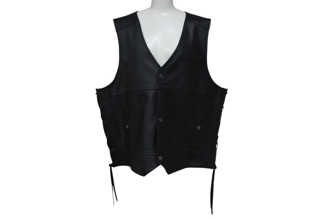 新品未使用品 HARLEY-DAVIDSON ハーレーダビッドソン TRADITION Ⅱ LEATHER VEST レザー ベスト ブラック 黒 バイク 中古 4b001843