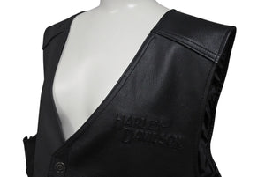 新品未使用品 HARLEY-DAVIDSON ハーレーダビッドソン TRADITION Ⅱ LEATHER VEST レザー ベスト ブラック 黒 バイク 中古 4b001843