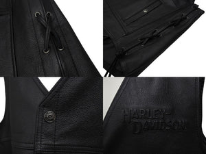 新品未使用品 HARLEY-DAVIDSON ハーレーダビッドソン TRADITION Ⅱ LEATHER VEST レザー ベスト ブラック 黒 バイク 中古 4b001843