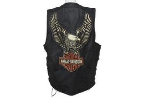 Harley Davidson ハーレーダビッドソン レザー ベスト 本革 vintage ドローコード RN103819CA03402 サイズ M ブラック 美品 中古 4b001844