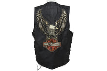Load image into Gallery viewer, Harley Davidson ハーレーダビッドソン レザー ベスト 本革 vintage ドローコード RN103819CA03402 サイズ M ブラック 美品 中古 4b001844