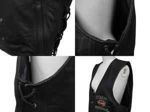 Harley Davidson ハーレーダビッドソン レザー ベスト 本革 vintage ドローコード RN103819CA03402 サイズ M ブラック 美品 中古 4b001844