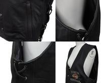 Load image into Gallery viewer, Harley Davidson ハーレーダビッドソン レザー ベスト 本革 vintage ドローコード RN103819CA03402 サイズ M ブラック 美品 中古 4b001844